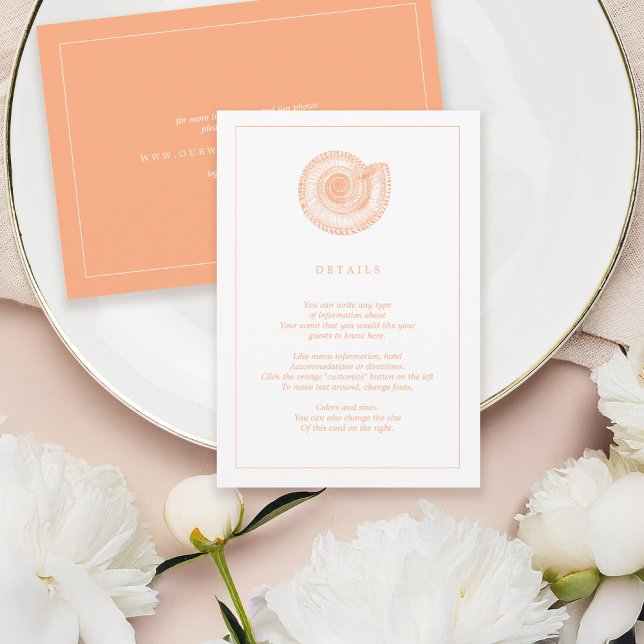 Peach Sea Shell Beach Wedding Information Card (Creator Uploaded)