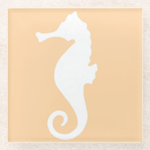 Peach Seahorse Glass Coaster