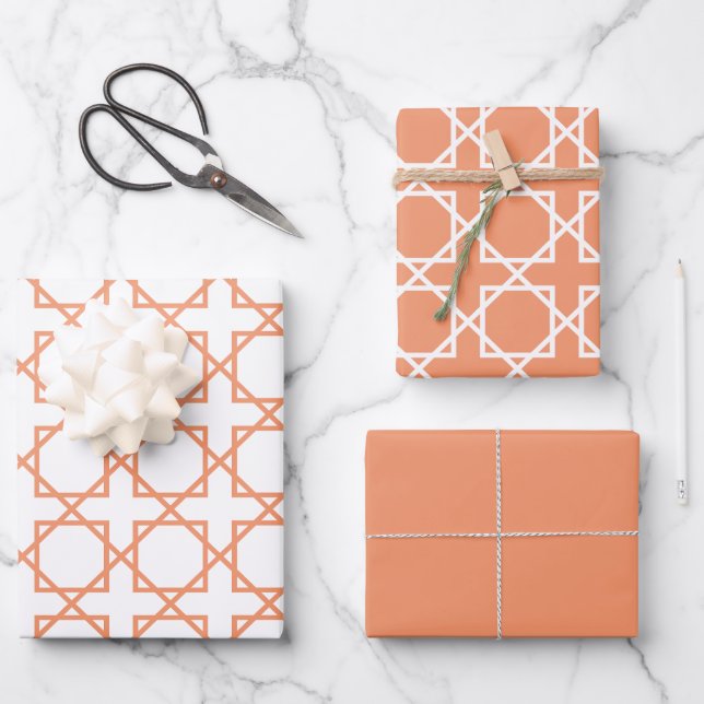 Peach Seamless Geometric Pattern Wrapping Paper Sheet (Front)