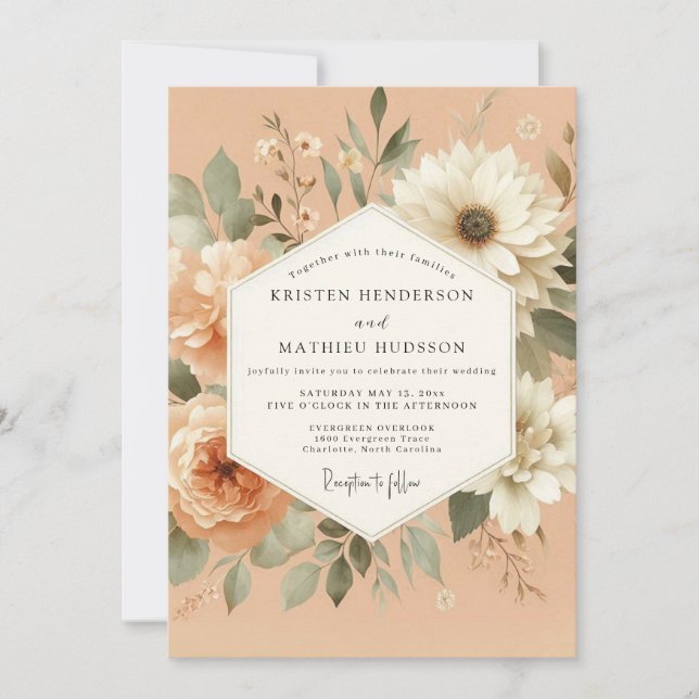 Peach Serene Flora Wedding Invitation (Front)