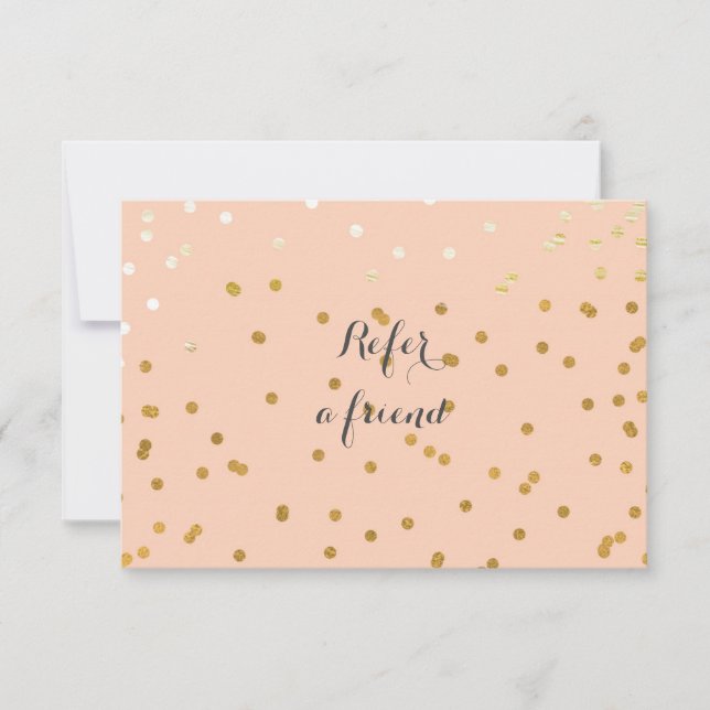 Peach & Shiny Gold Modern Dots Referral Card (Front)