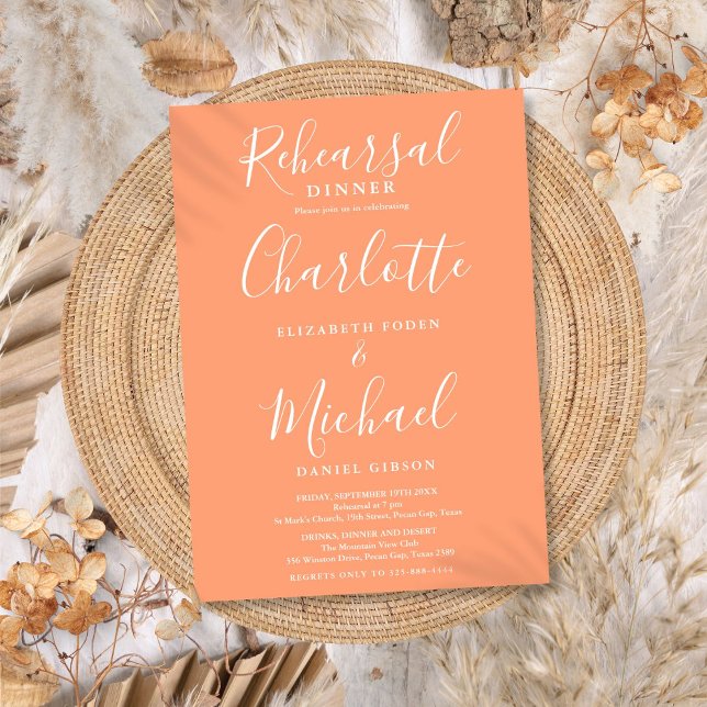 Peach Signature Script Rehearsal Dinner Invitation (Peach Signature Script Rehearsal Dinner Invitation)