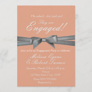 Peach & Silver Bow Engagement Party Invitation