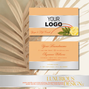 Peach Silver Decor Gorgeous Rose Flower with Logo Business Card