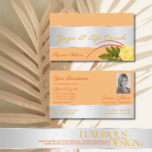 Peach Silver Decor Gorgeous Rose Flower with Photo Business Card