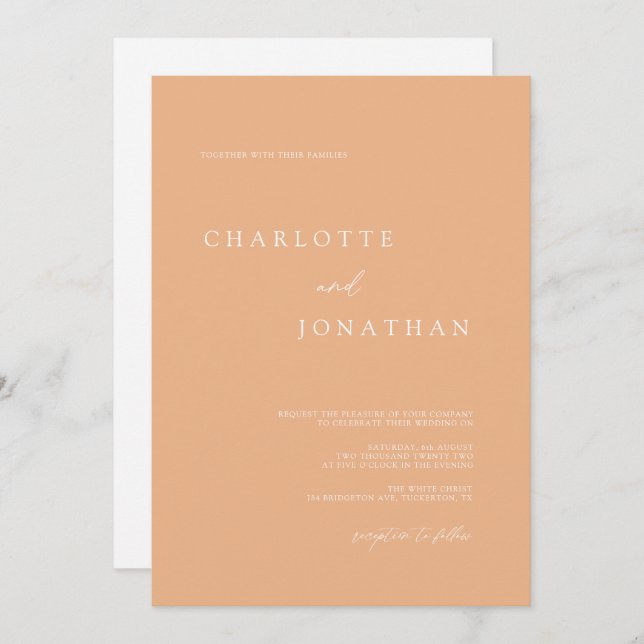 Peach Simple Chic Modern QR Code Wedding Invitation (Front/Back)