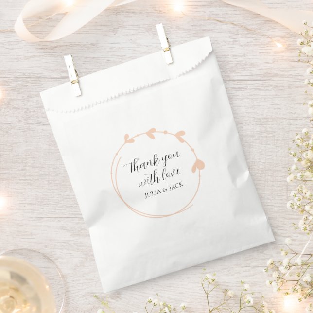 Peach Simple Heart Wreath Wedding Favour Bags (Clipped)