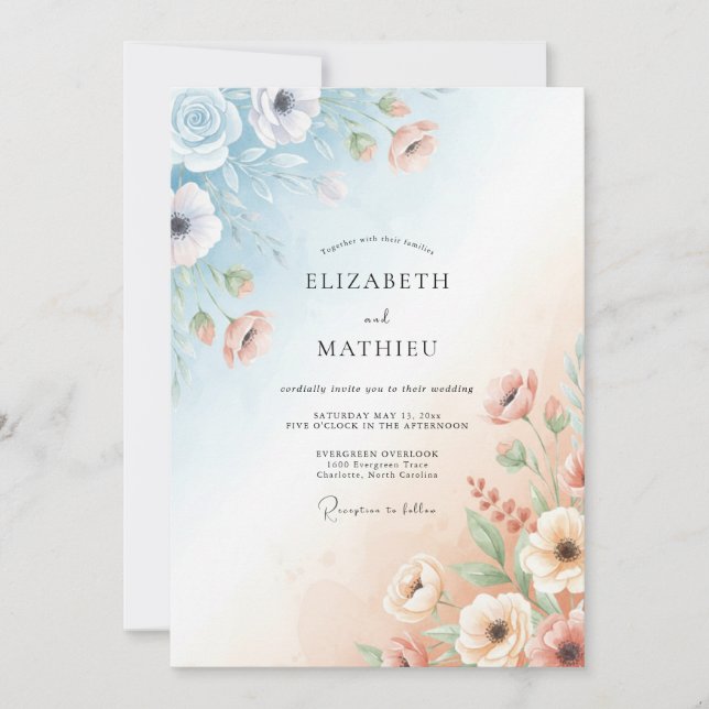 Peach Sky Anemone Wedding Invitation (Front)