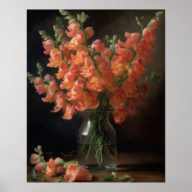 Peach Snapdragon Flowers Art Print Poster (Front)