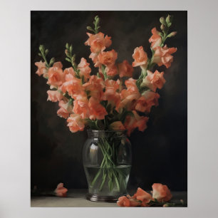 Peach Snapdragon Flowers Art Print Poster