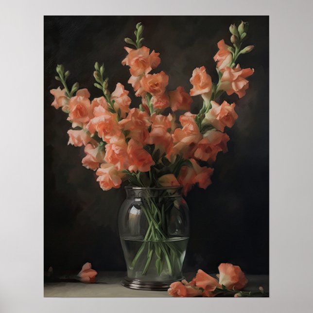 Peach Snapdragon Flowers Art Print Poster (Front)