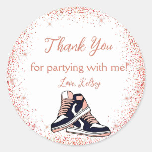 Peach Sneaker Birthday, Glitter Sweet 16 Thanks Classic Round Sticker