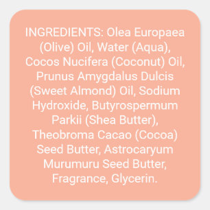 Peach Soap or Skincare Ingredients Product Label