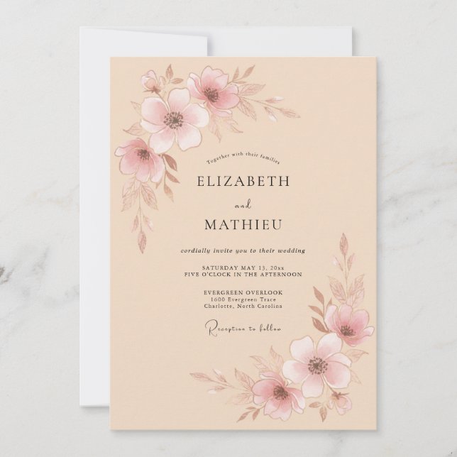 Peach Soft Blossom Wedding Invitation (Front)