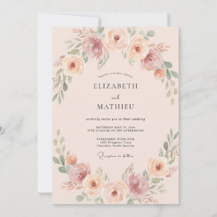 Peach Soft Botanical Romance Wedding Invitation
