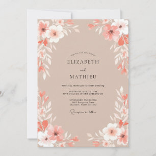 Peach Soft Botanical Watercolor Wedding Invitation