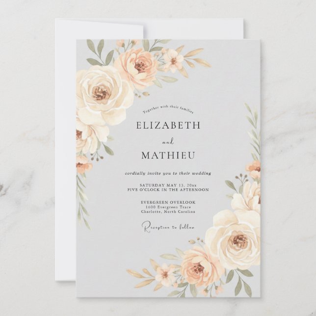 Peach Soft Floral Flourish Wedding Invitation (Front)