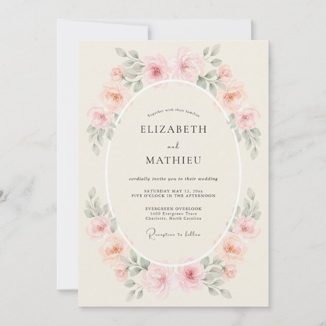 Peach Soft Floral Romance Wedding Invitation (Front)