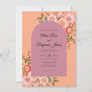 Peach Soft Mauve Wildflower Wedding Invitation