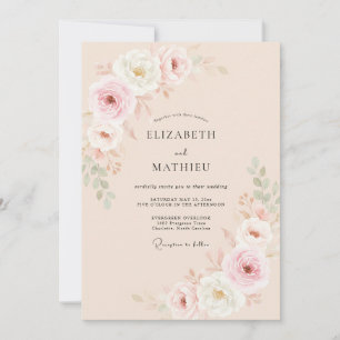 Peach Soft Rose Flourish Wedding Invitation