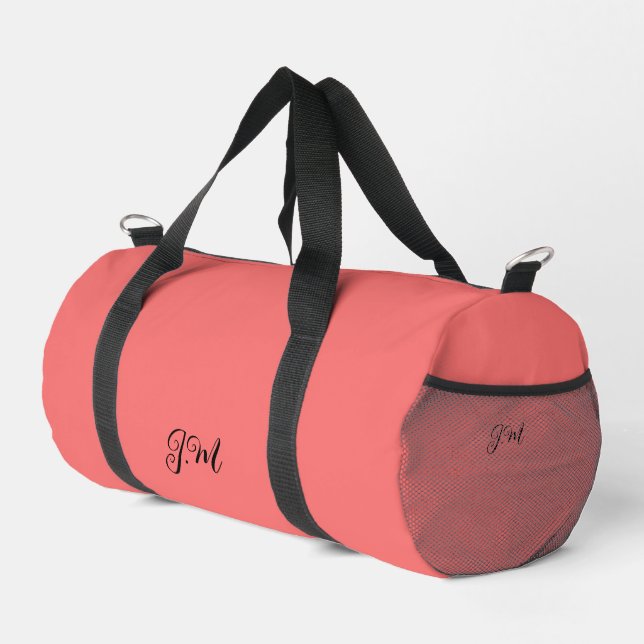 Peach solid colour trendy pastel initials name duffle bag (Right Corner)