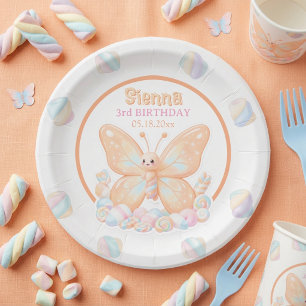 Peach Sorbet Butterfly Birthday Paper Plate