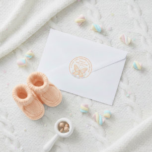 Peach Sorbet Butterfly Sweet Baby Shower Favor Classic Round Sticker