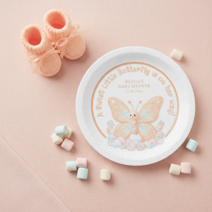 Peach Sorbet Butterfly Sweet Baby Shower Favor Paper Plate