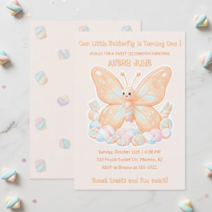 Peach Sorbet Marshmallow Butterfly Kids Birthday Invitation