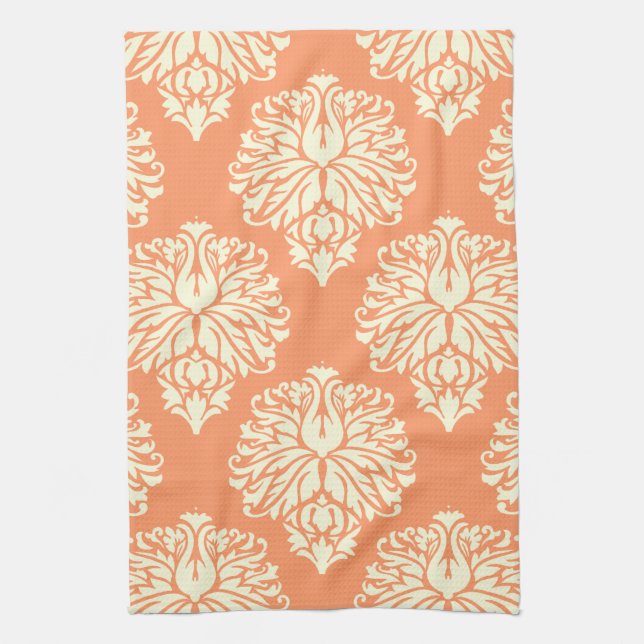 Peach Southern Cottage Damask Tea Towel (Vertical)