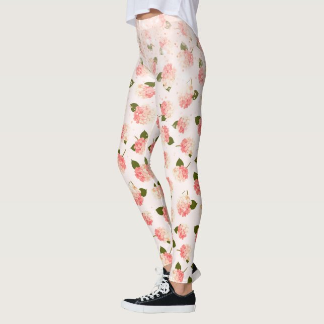 Peach Sparkle Vintage Garden Blossoms Leggings (Left)