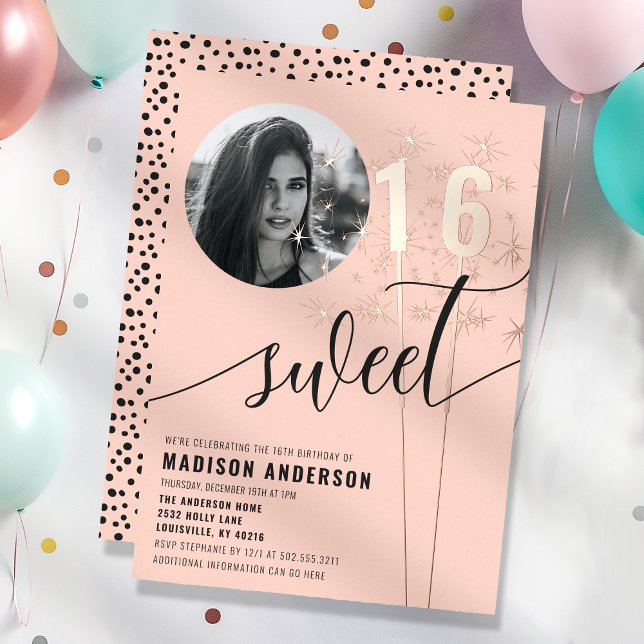 Peach Sparkler Sweet 16 Birthday Photo (Creator Uploaded)