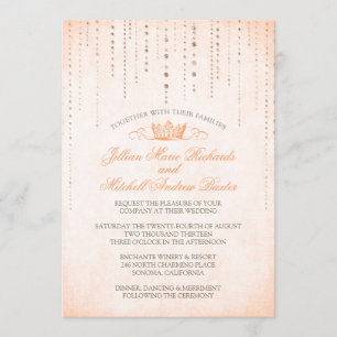 Peach Sparkles & Crown Fairytale Wedding Invitation