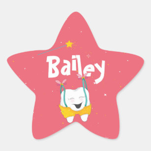 Peach Sparkly Magical Fun Cute Flying Tooth Star Sticker