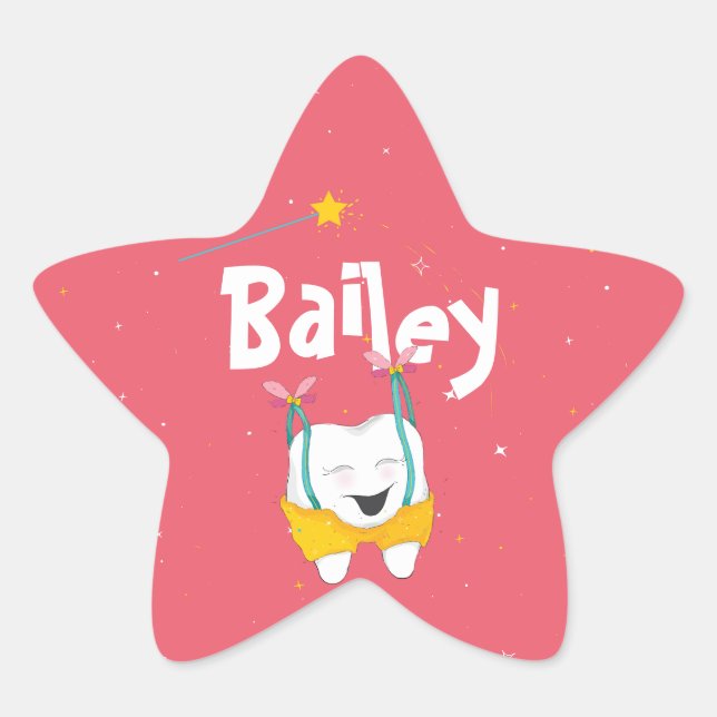 Peach Sparkly Magical Fun Cute Flying Tooth Star Sticker (Front)