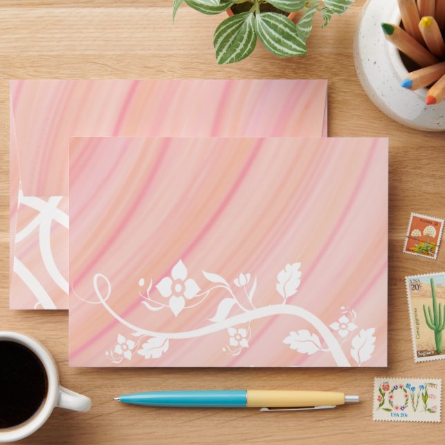 Peach Spirals and Retro Flowers Special Event Mail Envelopes (Desk)
