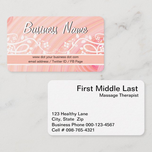 Peach Spirals, Filigree and Flowers Business Card (Front/Back)