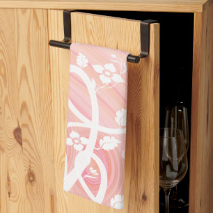 Peach Spirals, Filigree and Flowers Tea Towel