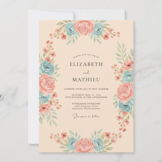 Peach Splendid Spring Wedding Invitation (Front)