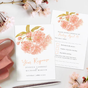 Peach spring floral watercolor wedding RSVP Card