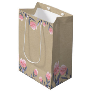 Peach Spring Watercolor Tulips Bridal Shower Party Medium Gift Bag