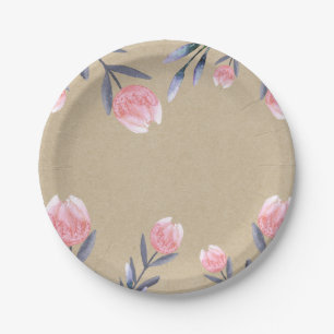 Peach Spring Watercolor Tulips Bridal Shower Party Paper Plate