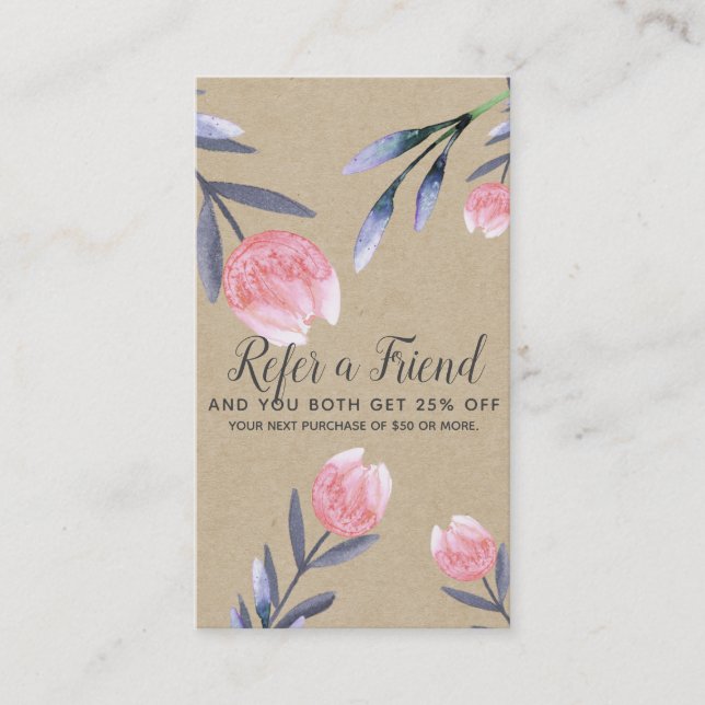 Peach Spring Watercolor Tulips Refer a Friend Referral Card (Front)