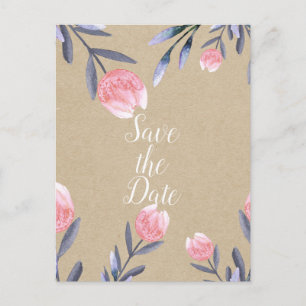 Peach Spring Watercolor Tulips Save the Date Announcement Postcard