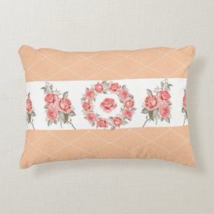 Peach Squares & Roses Decorative Cushion