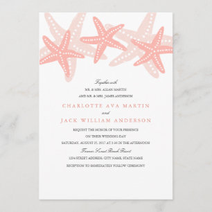 Peach Starfish Beach Wedding Invitation