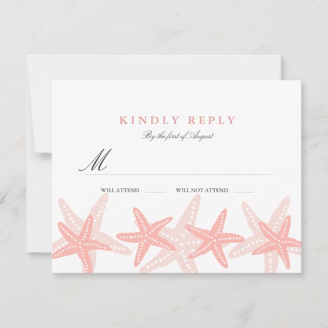 Peach Starfish Beach Wedding RSVP Card (Front)