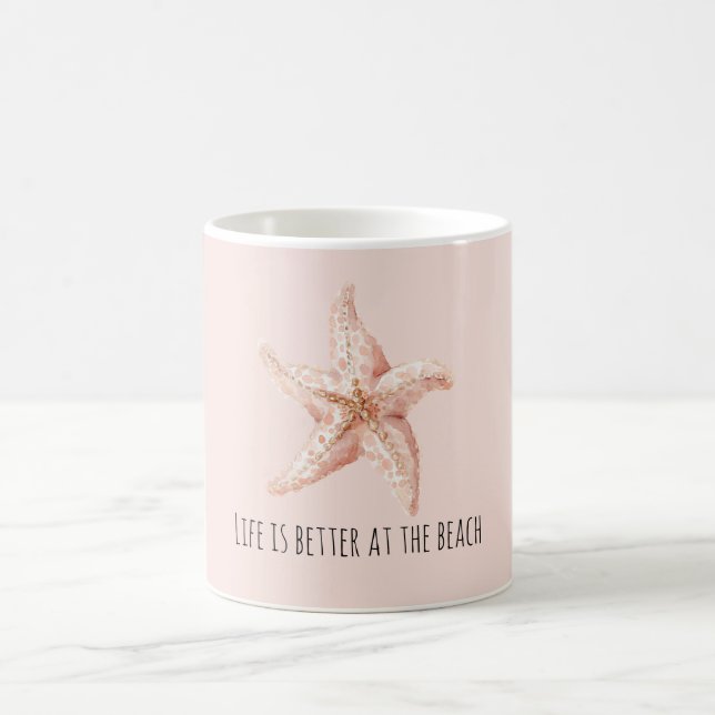 Peach Starfish Better at Beach Coffee Mug (Center)