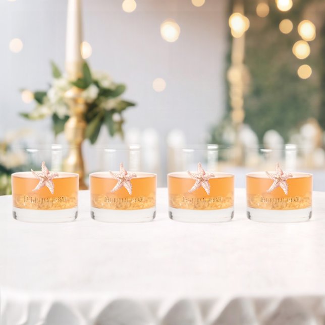 Peach Starfish Better at Beach Whiskey Glass (Insitu (Wedding))