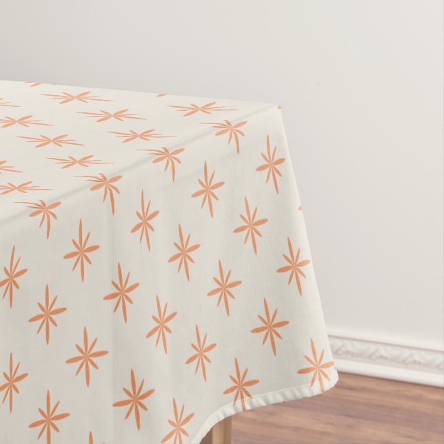 Peach Stars on Cream Atomic Mid Century Pattern Tablecloth (In Situ)